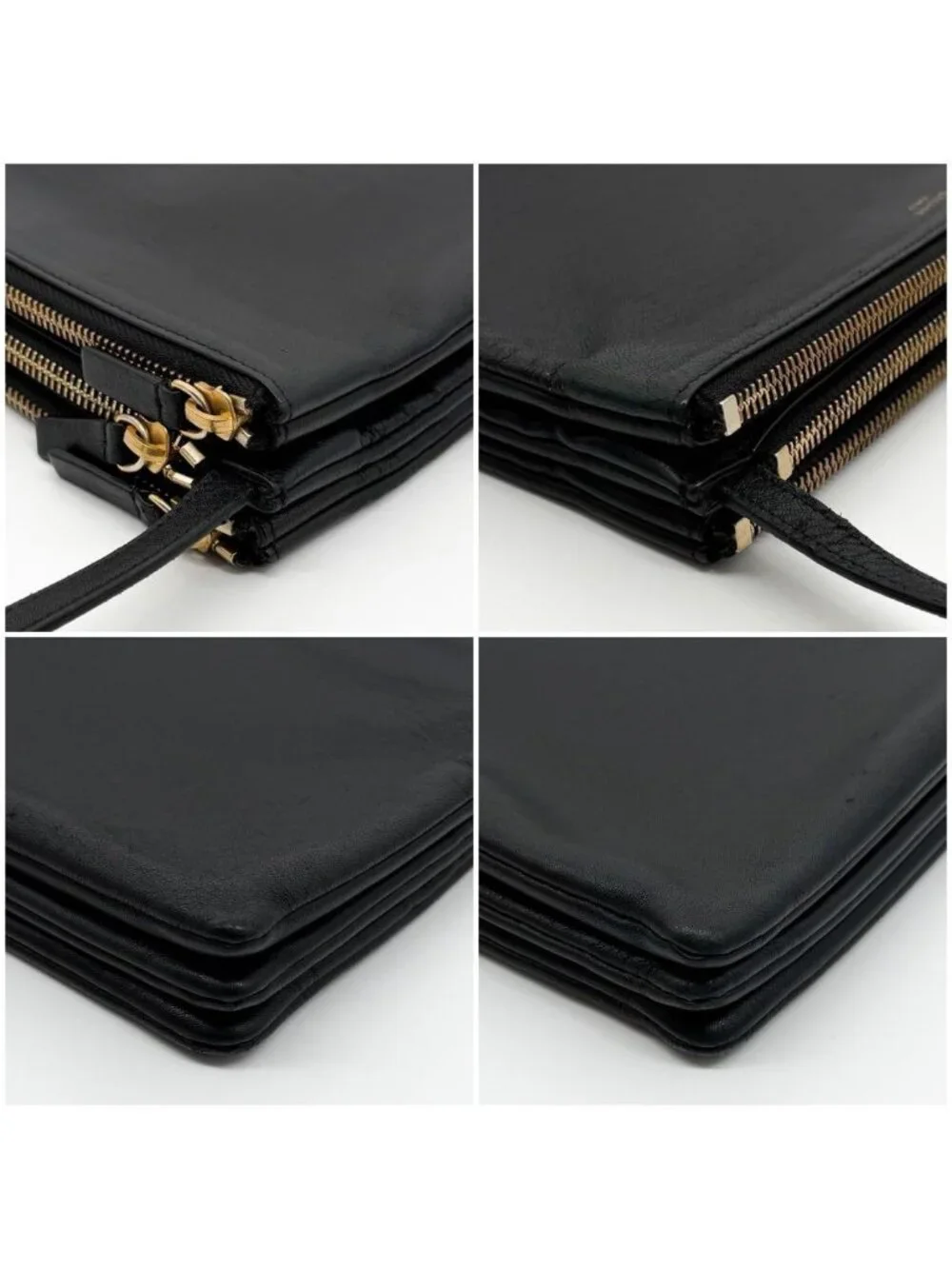 Celine Trio Large Shoulder Bag Black Leather Clutch